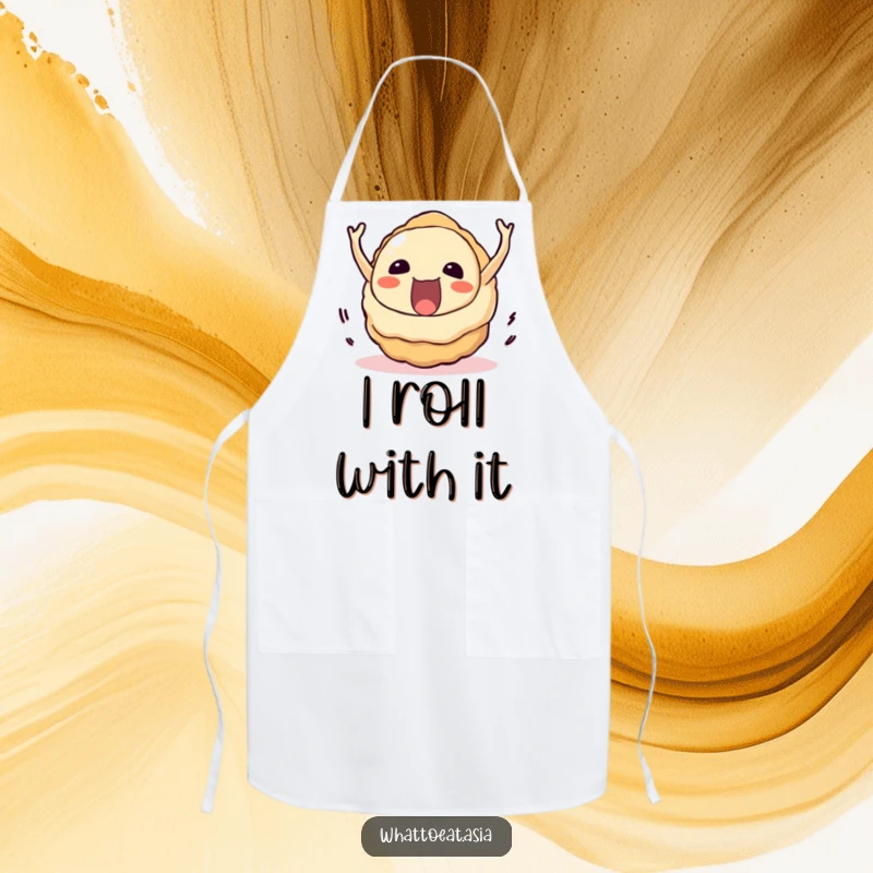 Funny Takoyaki Apron: A delighted takoyaki rolling downhill with immense joy, bringing culinary fun.