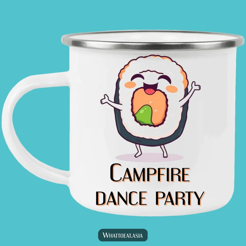 Funny Sushi Dance Camping Mug: Adventure Fuel, Perfect Gift!