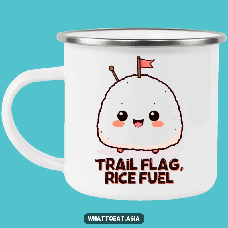 Funny Onigiri Waving Flag Camping Mug: Your Cheerful Companion for Outdoor Adventures