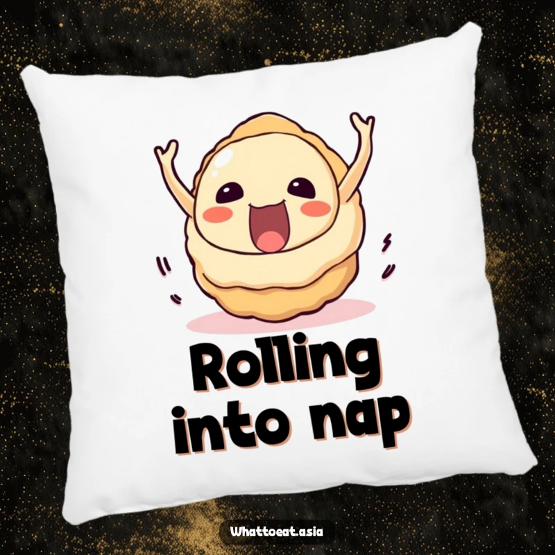 Funny Takoyaki Pillow: A delighted takoyaki rolling downhill with immense joy, perfect for adding cozy fun.