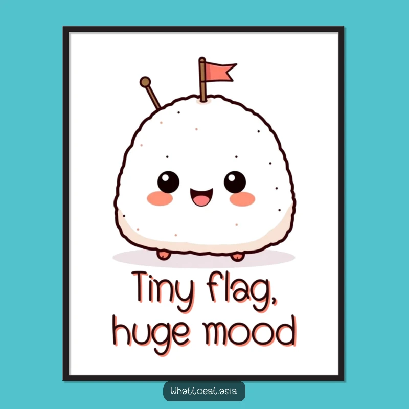 Funny Onigiri Waving Flag Digital Art: Instantly Downloadable Hilarious Decor for Your Space