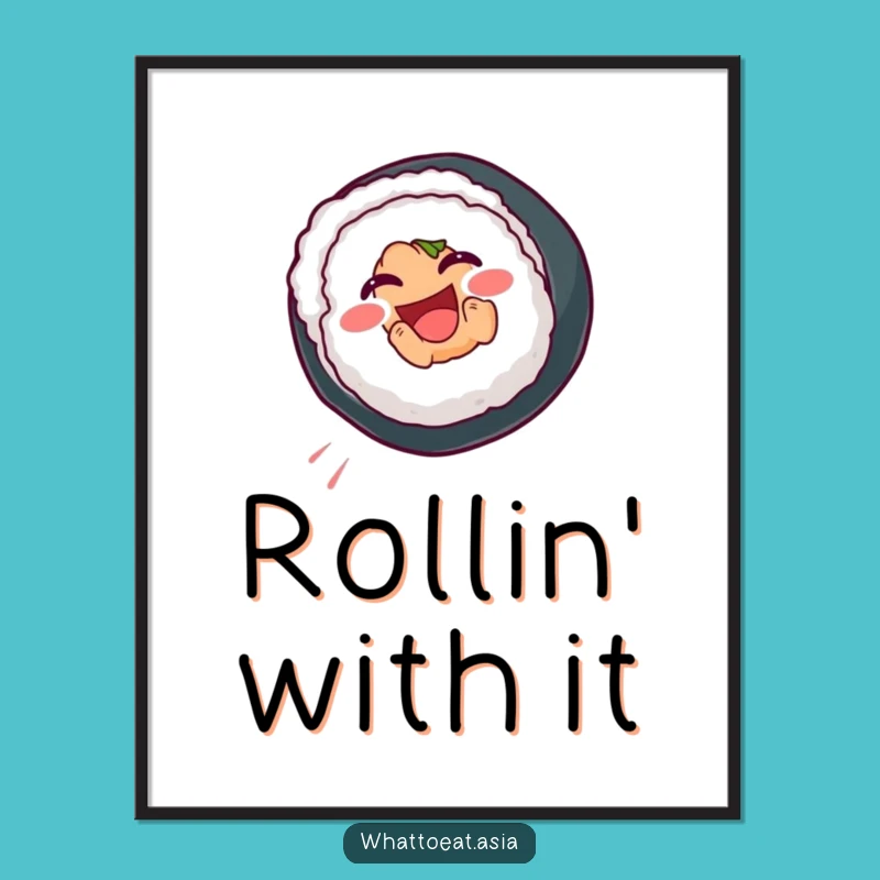 Funny Sushi Digital Art: Joyful Somersault Print, Instant Fun Gift!
