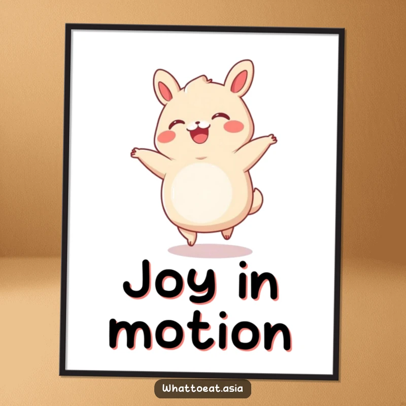 Funny Bao Bun Digital Art Print: A smiling bao bun with tiny legs performing a cartwheel, full of infectious delight and energy.