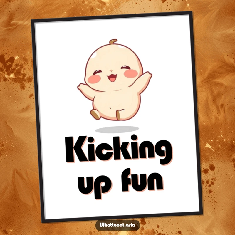 Funny Dumpling Digital Art Print of a giggling dumpling with tiny legs kicking happily, perfect for adding animated and cheerful decor.