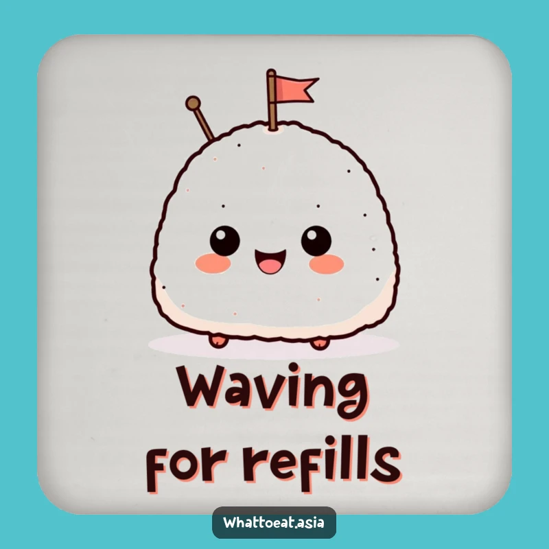 Funny Onigiri Waving Flag Coasters: Protect Surfaces with this Hilarious and Cute Set