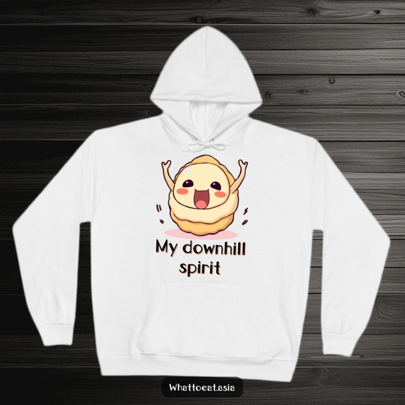 Funny Takoyaki Hoodie: A delighted takoyaki rolling downhill with immense joy, bringing playful vibes.