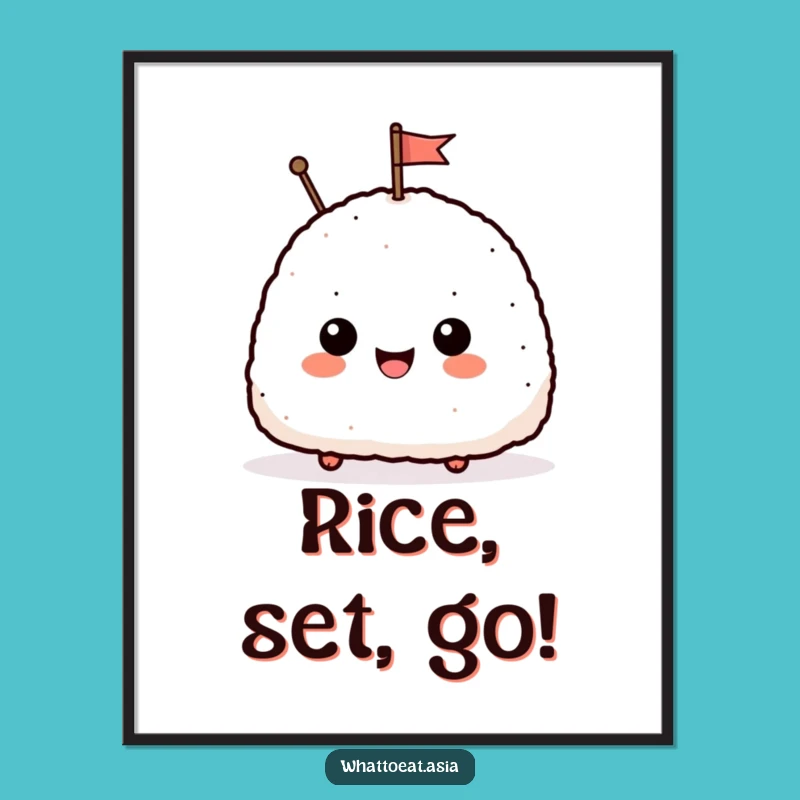 Free Printable Wall Art: Funny Onigiri Waving Flag - Cute Downloadable Decor!
