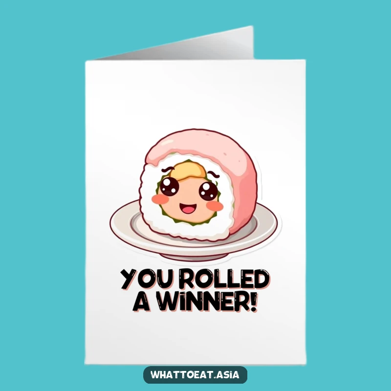 Free Printable Congrats Card: Googly Eyed Sushi Spinning Funny Downloadable Greeting