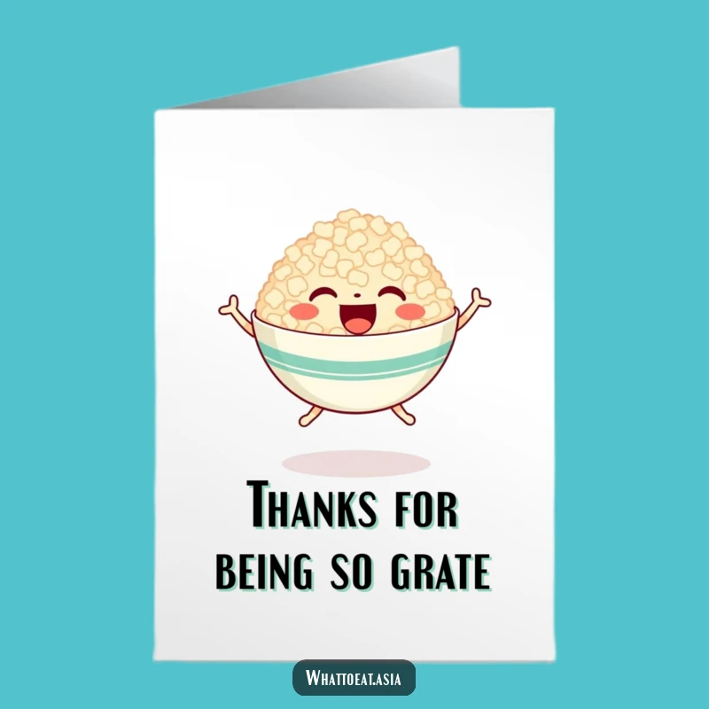 Free Printable Thank You Card: Happy Rice Bowl Jumping Funny Downloadable Greeting