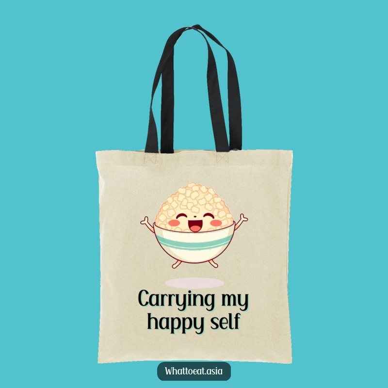 Funny Happy Rice Bowl Tote Bag: Carry Your Joy Everywhere!